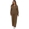 imageGRECERELLE Lounge Sets For Women 2025 Casual Lapel Half Zip Sweatshirt And Wide Leg Sweatpant 2 Piece Outfits Tracksuit SetsBrown