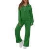 imageGRECERELLE Lounge Sets For Women 2025 Casual Lapel Half Zip Sweatshirt And Wide Leg Sweatpant 2 Piece Outfits Tracksuit SetsGreen