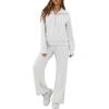 imageGRECERELLE Lounge Sets For Women 2025 Casual Lapel Half Zip Sweatshirt And Wide Leg Sweatpant 2 Piece Outfits Tracksuit SetsHeather Grey