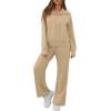 imageGRECERELLE Lounge Sets For Women 2025 Casual Lapel Half Zip Sweatshirt And Wide Leg Sweatpant 2 Piece Outfits Tracksuit SetsLight Khaki