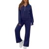 imageGRECERELLE Lounge Sets For Women 2025 Casual Lapel Half Zip Sweatshirt And Wide Leg Sweatpant 2 Piece Outfits Tracksuit SetsNavy Blue