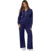 imageGRECERELLE Lounge Sets For Women 2025 Casual Lapel Half Zip Sweatshirt And Wide Leg Sweatpant 2 Piece Outfits Tracksuit SetsNavy Blue