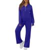 imageGRECERELLE Lounge Sets For Women 2025 Casual Lapel Half Zip Sweatshirt And Wide Leg Sweatpant 2 Piece Outfits Tracksuit SetsRoyal Blue