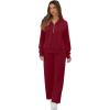 imageGRECERELLE Lounge Sets For Women 2025 Casual Lapel Half Zip Sweatshirt And Wide Leg Sweatpant 2 Piece Outfits Tracksuit SetsWine Red