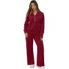 imageGRECERELLE Lounge Sets For Women 2025 Casual Lapel Half Zip Sweatshirt And Wide Leg Sweatpant 2 Piece Outfits Tracksuit SetsWine Red