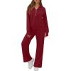 imageGRECERELLE Lounge Sets For Women 2025 Casual Lapel Half Zip Sweatshirt And Wide Leg Sweatpant 2 Piece Outfits Tracksuit SetsWine Red