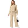 imageGRECERELLE Womens 2 Piece Outfits Winter 2025 Oversized Chunky Knit Sweater Top And Wide Leg Pants Lounge Set SweatsuitApricot