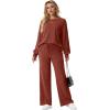 imageGRECERELLE Womens 2 Piece Outfits Winter 2025 Oversized Chunky Knit Sweater Top And Wide Leg Pants Lounge Set SweatsuitBrick Red