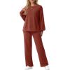 imageGRECERELLE Womens 2 Piece Outfits Winter 2025 Oversized Chunky Knit Sweater Top And Wide Leg Pants Lounge Set SweatsuitBrick Red