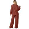 imageGRECERELLE Womens 2 Piece Outfits Winter 2025 Oversized Chunky Knit Sweater Top And Wide Leg Pants Lounge Set SweatsuitBrick Red