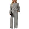 imageGRECERELLE Womens 2 Piece Outfits Winter 2025 Oversized Chunky Knit Sweater Top And Wide Leg Pants Lounge Set SweatsuitGray