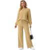 imageGRECERELLE Womens 2 Piece Outfits Winter 2025 Oversized Chunky Knit Sweater Top And Wide Leg Pants Lounge Set SweatsuitKhaki
