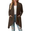 imageGRECERELLE Womens Long Sleeve Lightweight Draped Open Front Casual Cardigan Sweater with Pockets S2XLBrown
