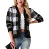imageGRECERELLE Womens Long Sleeve VNeck Button Down Cardigan Knit Shrugs SweaterBlack Plaid
