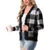 imageGRECERELLE Womens Long Sleeve VNeck Button Down Cardigan Knit Shrugs SweaterBlack Plaid