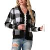 imageGRECERELLE Womens Long Sleeve VNeck Button Down Cardigan Knit Shrugs SweaterBlack Plaid