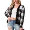 imageGRECERELLE Womens Long Sleeve VNeck Button Down Cardigan Knit Shrugs SweaterBlack Plaid