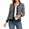 imageGRECERELLE Womens Long Sleeve VNeck Button Down Cardigan Knit Shrugs SweaterBlack White Striped