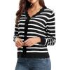 imageGRECERELLE Womens Long Sleeve VNeck Button Down Cardigan Knit Shrugs SweaterBlack White Striped