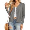 imageGRECERELLE Womens Long Sleeve VNeck Button Down Cardigan Knit Shrugs SweaterCharcoal