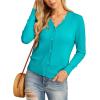 imageGRECERELLE Womens Long Sleeve VNeck Button Down Cardigan Knit Shrugs SweaterCyan
