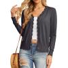imageGRECERELLE Womens Long Sleeve VNeck Button Down Cardigan Knit Shrugs SweaterDark Gray