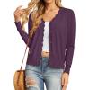 imageGRECERELLE Womens Long Sleeve VNeck Button Down Cardigan Knit Shrugs SweaterDark Purple Gray