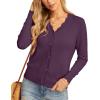 imageGRECERELLE Womens Long Sleeve VNeck Button Down Cardigan Knit Shrugs SweaterDark Purple Gray