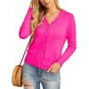 imageGRECERELLE Womens Long Sleeve VNeck Button Down Cardigan Knit Shrugs SweaterHot Pink