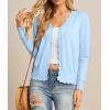 imageGRECERELLE Womens Long Sleeve VNeck Button Down Cardigan Knit Shrugs SweaterLight Blue