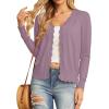 imageGRECERELLE Womens Long Sleeve VNeck Button Down Cardigan Knit Shrugs SweaterPurple Gray