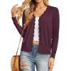 imageGRECERELLE Womens Long Sleeve VNeck Button Down Cardigan Knit Shrugs SweaterPurple Red