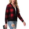 imageGRECERELLE Womens Long Sleeve VNeck Button Down Cardigan Knit Shrugs SweaterRed Plaid