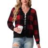 imageGRECERELLE Womens Long Sleeve VNeck Button Down Cardigan Knit Shrugs SweaterRed Plaid