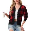 imageGRECERELLE Womens Long Sleeve VNeck Button Down Cardigan Knit Shrugs SweaterRed Plaid