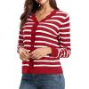 imageGRECERELLE Womens Long Sleeve VNeck Button Down Cardigan Knit Shrugs SweaterRed White Striped
