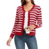 imageGRECERELLE Womens Long Sleeve VNeck Button Down Cardigan Knit Shrugs SweaterRed White Striped
