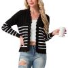 imageGRECERELLE Womens Long Sleeve VNeck Button Down Cardigan Knit Shrugs SweaterStriped Black White
