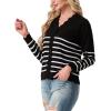 imageGRECERELLE Womens Long Sleeve VNeck Button Down Cardigan Knit Shrugs SweaterStriped Black White