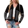 imageGRECERELLE Womens Long Sleeve VNeck Button Down Cardigan Knit Shrugs SweaterStriped Black White