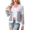 imageGRECERELLE Womens Long Sleeve VNeck Button Down Cardigan Knit Shrugs SweaterStriped White Black