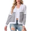 imageGRECERELLE Womens Long Sleeve VNeck Button Down Cardigan Knit Shrugs SweaterStriped White Black