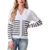 imageGRECERELLE Womens Long Sleeve VNeck Button Down Cardigan Knit Shrugs SweaterStriped White Black