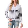 imageGRECERELLE Womens Long Sleeve VNeck Button Down Cardigan Knit Shrugs SweaterStriped White Black