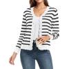 imageGRECERELLE Womens Long Sleeve VNeck Button Down Cardigan Knit Shrugs SweaterWhite Black Striped