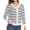 imageGRECERELLE Womens Long Sleeve VNeck Button Down Cardigan Knit Shrugs SweaterWhite Black Striped