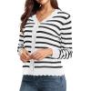 imageGRECERELLE Womens Long Sleeve VNeck Button Down Cardigan Knit Shrugs SweaterWhite Black Striped