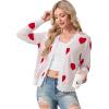 imageGRECERELLE Womens Long Sleeve VNeck Button Down Cardigan Knit Shrugs SweaterWhite Heart