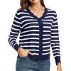 imageGRECERELLE Womens Long Sleeve VNeck Button Down Cardigan Knit Shrugs SweaterWhite Navy Striped