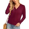 imageGRECERELLE Womens Long Sleeve VNeck Button Down Cardigan Knit Shrugs SweaterWine Red